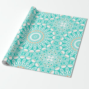 Papel De Presente Turquesa e Bege Padrão de Mandala do Oceano