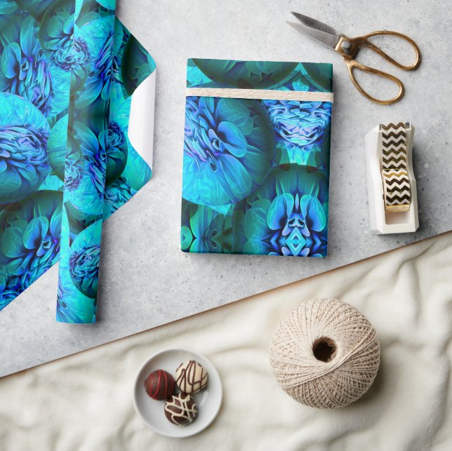 Papel De Presente Turquesa e esferas azuis em ótica 3D (Artesanato)