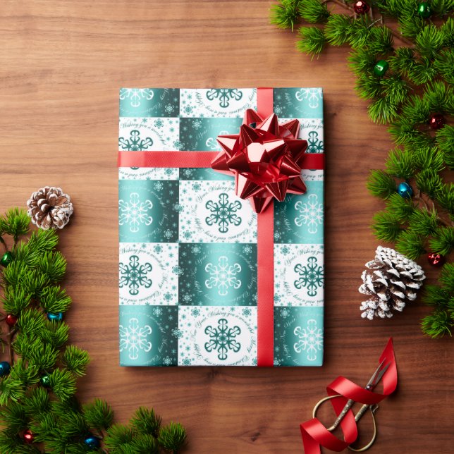 Papel De Presente Turquesa e Natal Branco (Presente de Natal)