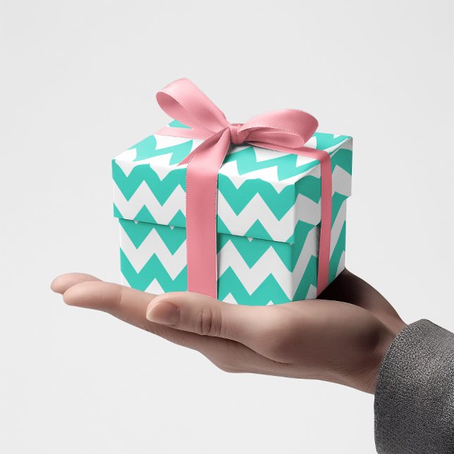 Papel De Presente Turquesa e Zigzag branco (Turquoise Chevron)