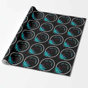 Papel De Presente Turquesa Floral e Elegante Rhinestone Bege-Rosa