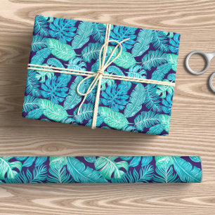 Papel De Presente Turquesa - Folhas Tropicais