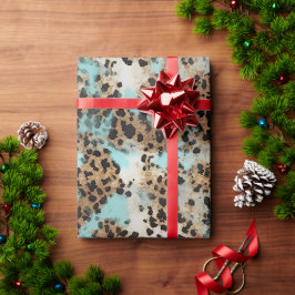 Papel De Presente Turquesa Leopardo Negro Dourado