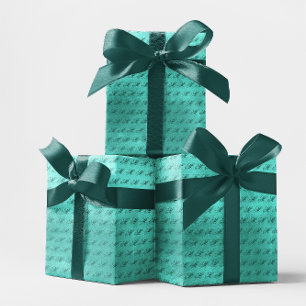 Papel De Presente Turquesa Monograma Luxuoso Falso Brilho