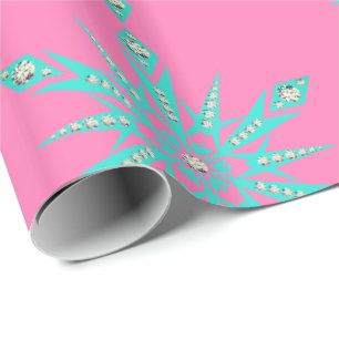 Papel De Presente Turquesa rosa cor-de-rosa com flocos de neve