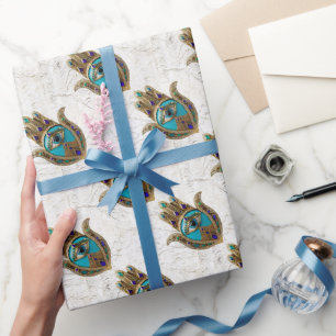 Papel De Presente Turquesa Terceiro Olho Hamsa