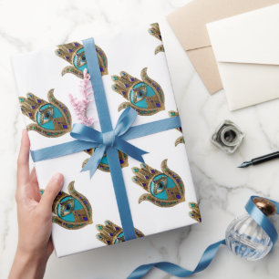Papel De Presente Turquesa Terceiro Olho Hamsa