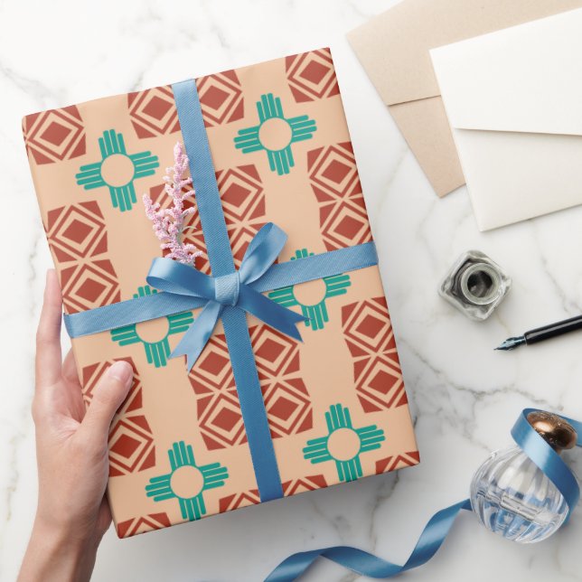 Papel De Presente Turquesa Zia Tribal Brown Tan (Presentear)