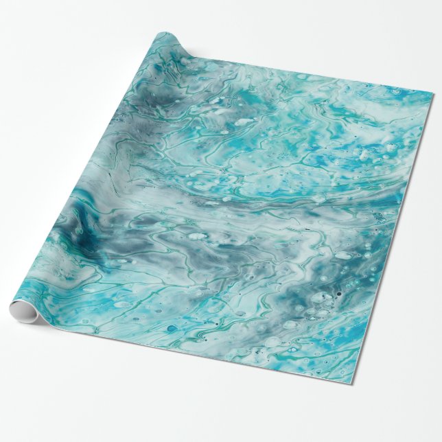 Papel De Presente Turquoise Abstrato Paint Pour Art (Desenrolado)