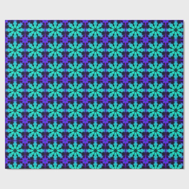 Papel De Presente Turquoise and blue Kaleidoscope Fractal Pattern (Aberto)