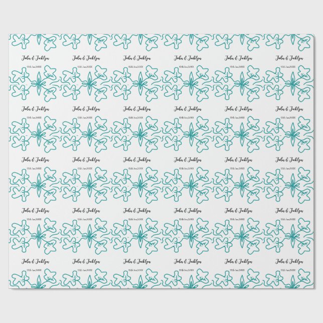 Papel De Presente Turquoise blue wedding couple name date flstylish  (Aberto)