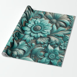 Papel De Presente Turquoise Floral com ferramenta Turquoise Teal