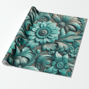 Papel De Presente Turquoise Floral com ferramenta Turquoise Teal