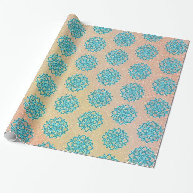 Papel De Presente Turquoise Glitter Mandala (Desenrolado)