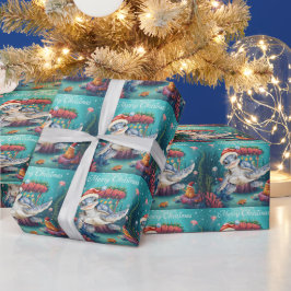 Papel De Presente Turtle Santa Hat Under the Sea Christmas Party