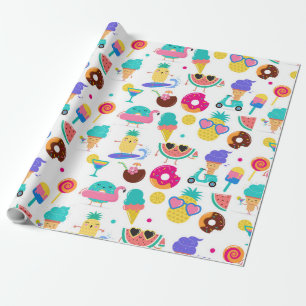Papel De Presente Tutti Fruitti Verão Frutas Sorvetes Guloseimas Fes