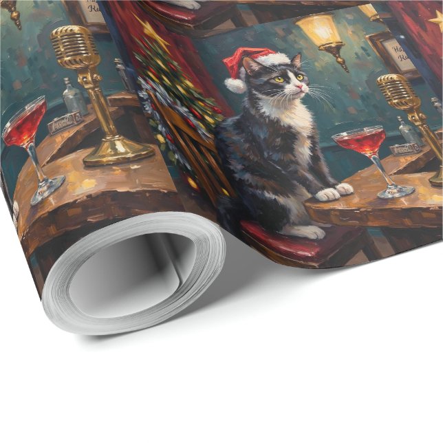 Papel De Presente Tuxedo Cat Christmas Jazz Club Holiday (Ponta do rolo)