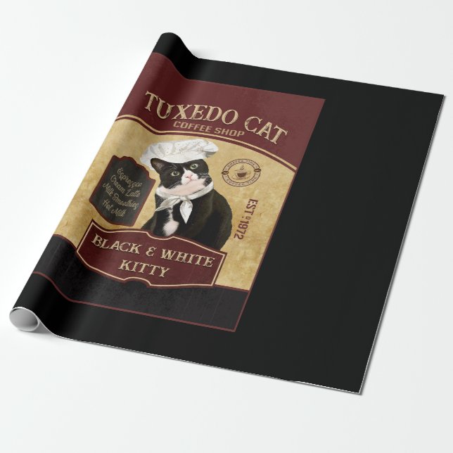 Papel De Presente Tuxedo Cat Coffee (Desenrolado)