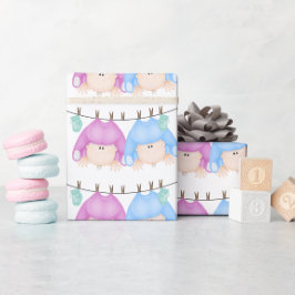 Papel De Presente Twin Baby Boy e Girl no Clothline