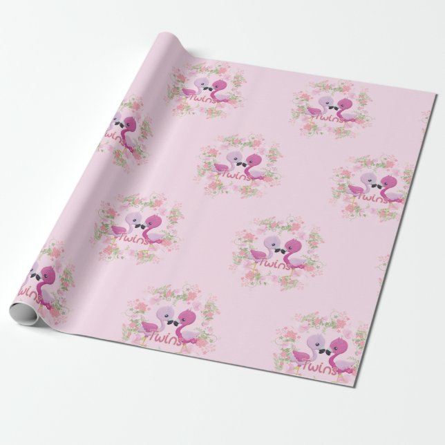Papel De Presente Twin Flamingos a Rosa (Desenrolado)
