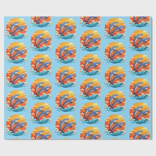 Papel De Presente Two jumping cartoon dolphin (Aberto)