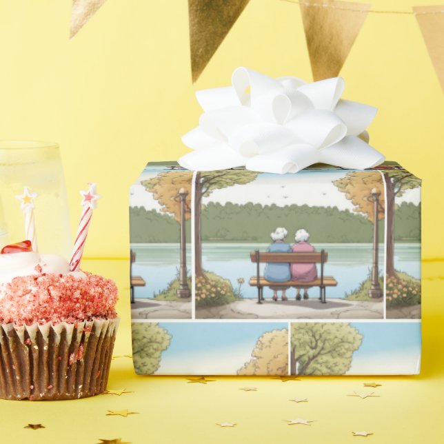 Papel De Presente Two Old Ladies Sitting on a Bench (Festa de aniversário)