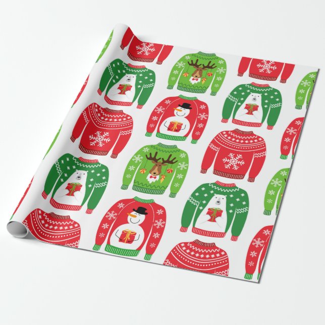 Papel De Presente Ugli Xmas Sweatters Polar Bear Snowman Rudolf Red (Desenrolado)