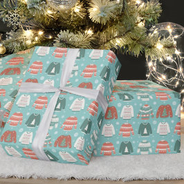 Papel De Presente Ugly Christmas Sweater Blue Holiday Wrappaper
