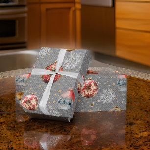 Papel De Presente Última Cinza de Aço com Bolsas de Árvore de Natal