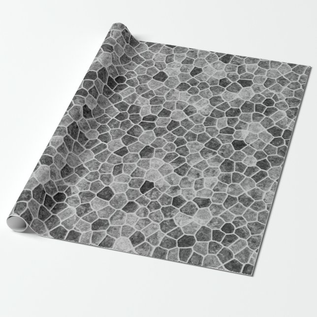 Papel De Presente Ultimate Grey Cobbled Patchwork Terrazo Pattern (Desenrolado)