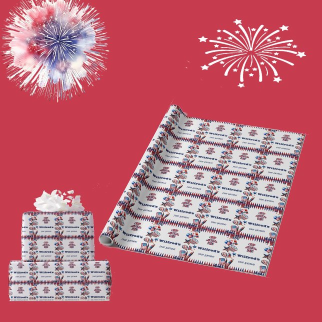 Papel De Presente Um americano 4 de julho Red White Blue Birthday (One American Dude 4 July Red White Blue Birthday Wrapping Paper)