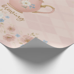 Papel De Presente Um bebê está preparando Chá Festa Rosa Xadrez Baby