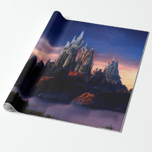 Papel De Presente Um castelo sombrio de conto de fadas numa montanha