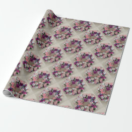 Papel De Presente Um Círculo de Pintin Acrílico de Rosas Rosa e Púrp