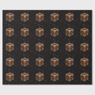 Papel De Presente Um Cubo Fractal Metálico Com Explosões de Estrelas