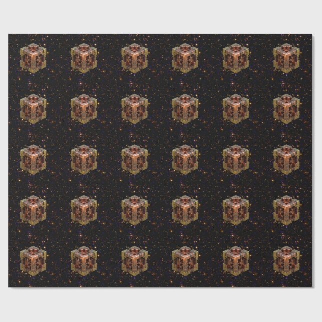 Papel De Presente Um Cubo Fractal Metálico Com Explosões de Estrelas (Aberto)