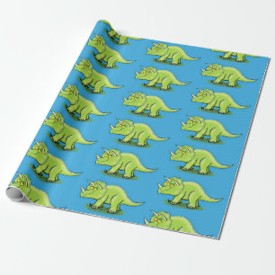 Papel De Presente Um desenho animado de dinossauros triceratops verd
