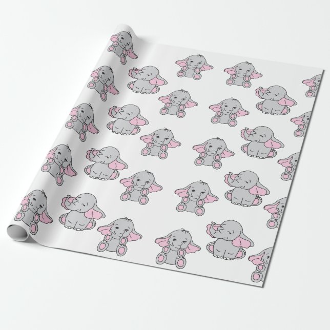 Papel De Presente Um desenho de elefante desenhado à mão rosa (Desenrolado)