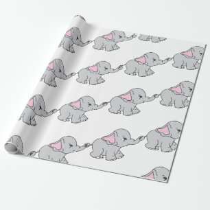 Papel De Presente Um desenho de elefante desenhado à mão rosa