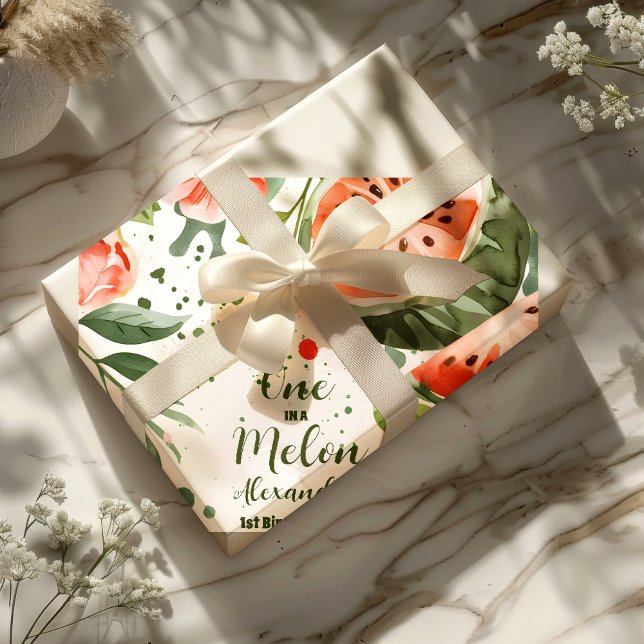 Papel De Presente "Um em um Melão", primeiro aniversario de Melancia (Criador carregado)