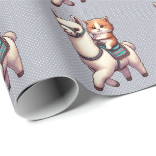 Papel De Presente Um gatinho Fofinho a andar Fluffy Llama, Cat e Lla