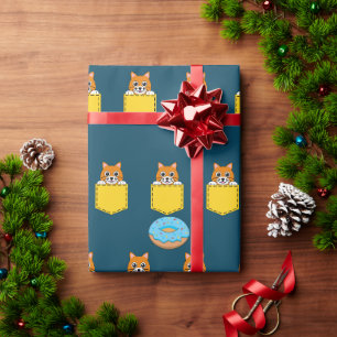 Papel De Presente Um Gato Espiando e um Donut Azul