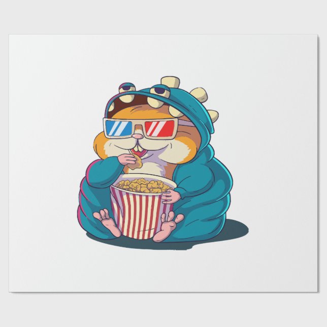 Papel De Presente Um hamster engraçado usando óculos come pipoca (Aberto)