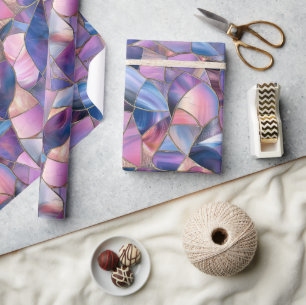 Papel De Presente Um luxuoso padrão de vitral em tons roxos