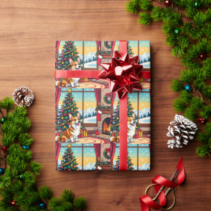 Papel De Presente Um Natal Festivo e Fofo de Corgi