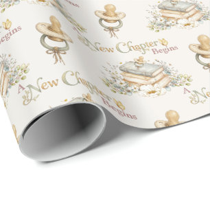 Papel De Presente Um Novo Capítulo Começa Tema de Chá de Bebê de Liv
