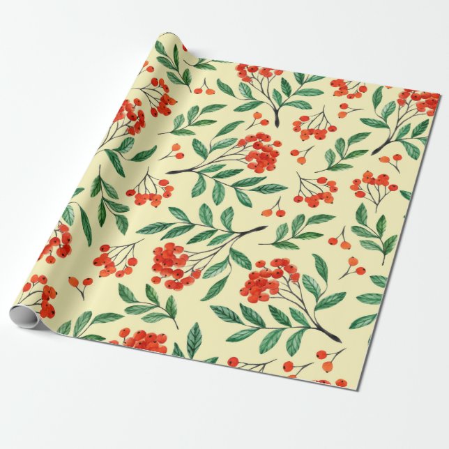 Papel De Presente Um padrão amarelo perfeito com rowan. Aquarela (Desenrolado)