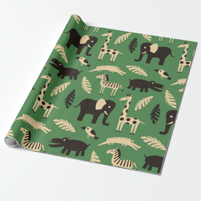 Papel De Presente Um padrão constante com animais africanos engraçad (Desenrolado)