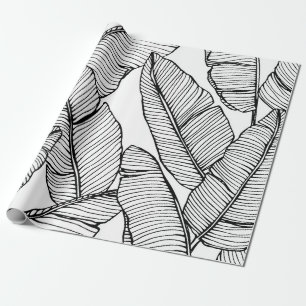 Papel De Presente Um padrão de folha de bananeira sem costura. Preto
