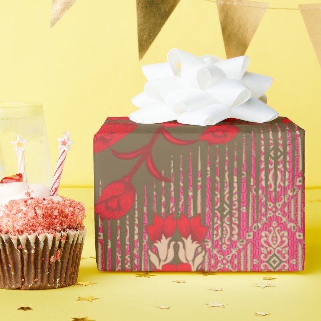 Papel De Presente um padrão de pontos cruzados com flores e vinha ve (Festa de aniversário)